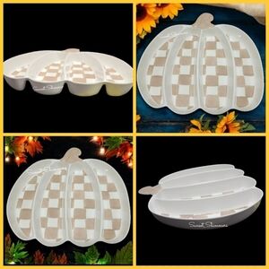 Mackenzie Style Thanksgiving Pumpkin Melamine Divided Serving Bowl Tray Platter